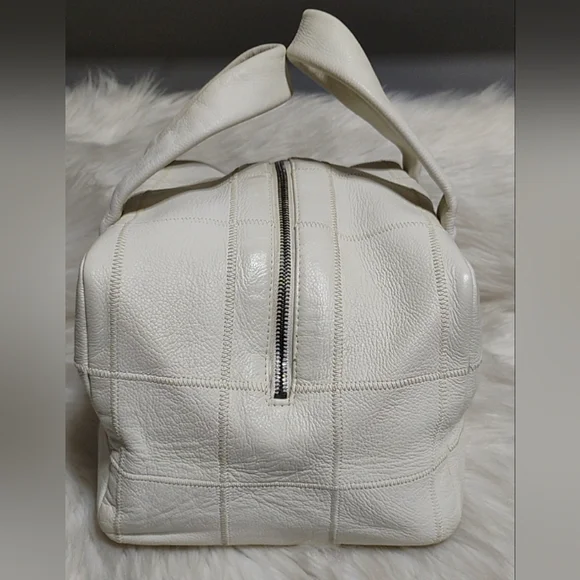 SALE! Chanel Choco Bar Coco Mark Lux Square Stitch White Boston Bowler Handbag - Picture 4 of 13